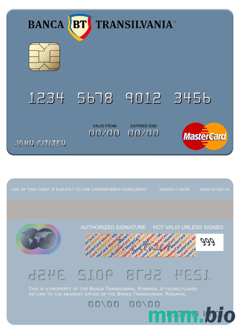 Romania Banca Transilvania przykład karty mastercard w formacie PSD